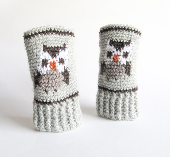 Crochet PATTERN Crochet Owl Fair Isle Tapestry Crochet Mitts  Pattern-crochet Mittens Pattern 