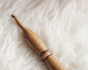 OOAK Wood Crochet Hook, Size J-10 (6 mm), Ergonomic, Wooden Crocheting Tool, Handcrafted Wooden Crochet Hooks