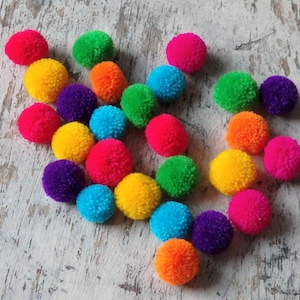 25 Hmong hill tribe pom poms, assorted colours, approx. 14-16mm, 1/2, ethnic yarn pom poms, SMALL size, colourful loose pompoms, 25 pcs. image 1