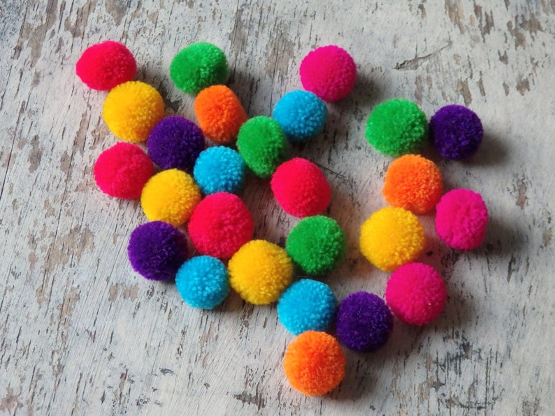 25 Hmong hill tribe pom poms, assorted colours, approx. 14-16mm, 1/2, ethnic yarn pom poms, SMALL size, colourful loose pompoms, 25 pcs. image 1