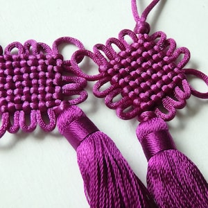 Nappe cinesi con nodo infinito, una coppia, MAGENTA, nappe annodate a mano viola-rosa, nappe cinesi con nodo fortunato, nappa per mobili, DUE