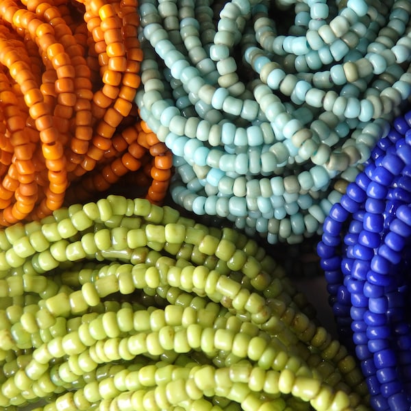 Tiny handmade glass beads from Java Indonesia, 1.5-2mm, EXTRA LONG STRAND, (46"/116cm), Choose from four colours!  Handmade glass seed beads