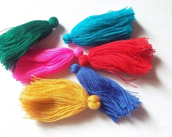 12 Handmade Thai Yarn Tassels:  No loop, sew-on tassels, 50mm, SET of TWELVE