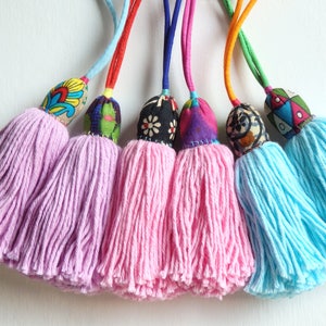 Handmade Hmong tassel - ONE, pastel shades, yarn Hill Tribe tassel with long loop for bags, accessories, home decor, ethnic tassel - ONE