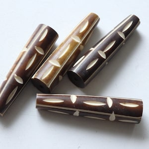 4 Large Carved Buffalo Bone Cone Beads: 74mm Ethnic Focal Beads