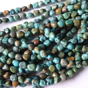 Cuentas de turquesa natural de 4 a 6 mm, tira de 16&quot;, pepitas de turquesa irregulares en tonos naturales VERDE AZUL MARRÓN, cuentas de turquesa sin teñir, forma libre