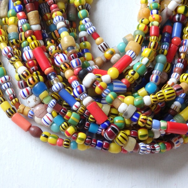 Authentic African Christmas beads - 21" strand, handmade glass beads from Ghana, west Africa, African trade beads, assorted glass beads