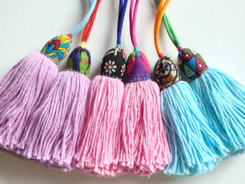 pastel shades Handmade Hmong tassel accessories yarn Hill Tribe tassel with long loop for bags ONE home decor ONE ethnic tassel