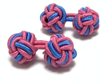 Chinese Knot Stretch Cufflinks: PINK & SKY BLUE