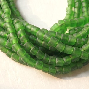 Handmade glass beads from Indonesia, TROPICAL GREEN, 24" strand, hand made glass beads from Java Indonesia, 4-5mm, ethnic glass beads