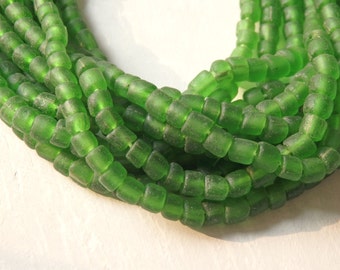Handmade glass beads from Indonesia, TROPICAL GREEN, 24" strand, hand made glass beads from Java Indonesia, 4-5mm, ethnic glass beads