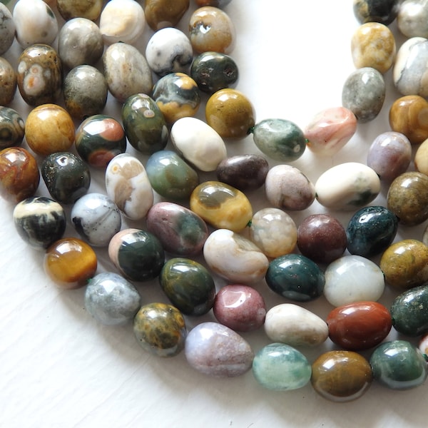 Ocean jasper nugget beads, approx. 8x6mm, irregular jasper beads, free form jasper in natural earthy tones, full strand / 52-55 beads