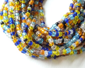 Handgemachte javanische Glasperlen: Blau & Gelb, 23 "Strang