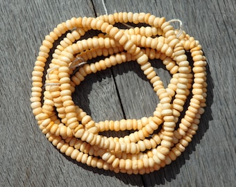 Bone beads from India, LIGHT SAFFRON,  26" strand, bone rondelles, irregular 6mm buffalo bone beads, ethnic jewelry supplies