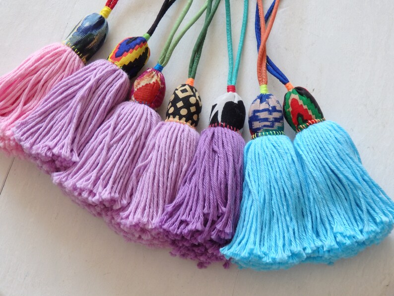 pastel shades Handmade Hmong tassel accessories yarn Hill Tribe tassel with long loop for bags ONE home decor ONE ethnic tassel