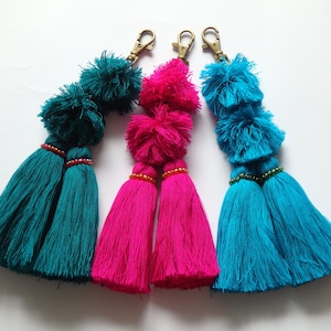 Beaded Double Tassel Bag Charm: Pink, Blue or Green