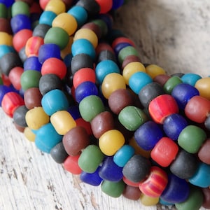 Handmade glass beads from Indonesia, MULTICOLOUR, 24" strand, 4-6mm, hand made ethnic glass beads from Java, Indonesian matte glass beads