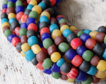 Handmade glass beads from Indonesia, MULTICOLOUR, 24&quot; strand, 4-6mm, hand made ethnic glass beads from Java, Indonesian matte glass beads