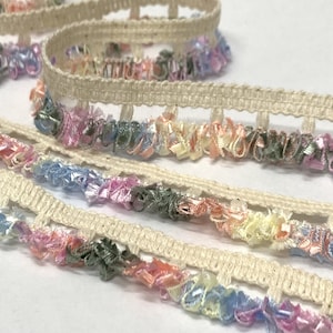 2 yds. Fringed trim, satin ribbon tassel trim in pretty pastel shades of pink, blue, green and yellow, fringe trim, 16mm trim, TWO YARDS