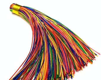 Silky multicolour tassel without loop, 12.5cm / 5", large multicolored tassel for accessories, bag tassel, home decor, NO LOOP tassel