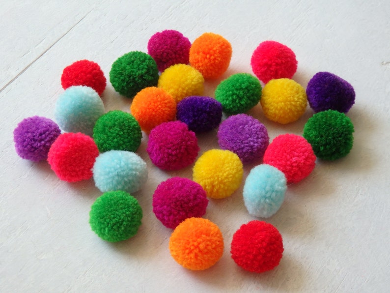 25 Hmong hill tribe pom poms, assorted colours, approx. 14-16mm, 1/2, ethnic yarn pom poms, SMALL size, colourful loose pompoms, 25 pcs. image 3