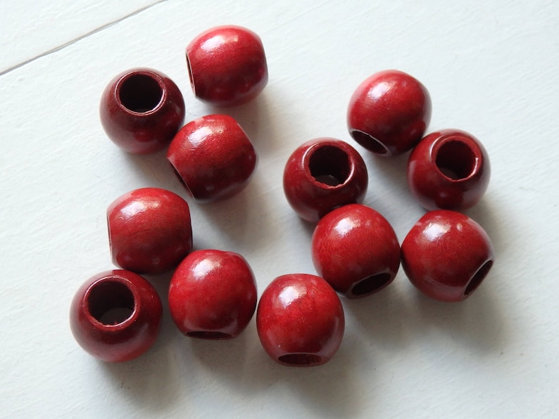 XL Wood Beads TWELVE Cs. Extra Large Red Wood Beads With Wide Etsy