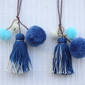 Pom pom & Tassel decoration, handmade ethnic bag charm, bag tassel, furniture tassel, cotton tassel with pom poms, gift under 10