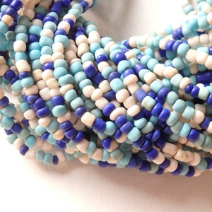 Javanese glass beads, BLUE & WHITE mix, Handmade glass beads from Indonesia, 120cm/47" strand, 2-4mm, love beads, Extra long strand!