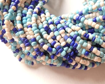 Handmade Javanese Glass Beads: Blue & White Mix, Extra Long 47" Strand