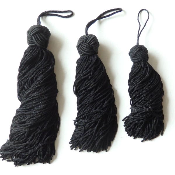 Black infinity knot tassel, Choose Small, Medium or Large! Tassels with knotted head for jewelry, bags, home decor, ONE pc.