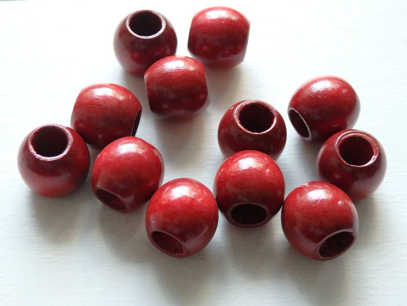 XL wood beads TWELVE cs. Extra large red wood beads with wide Etsy