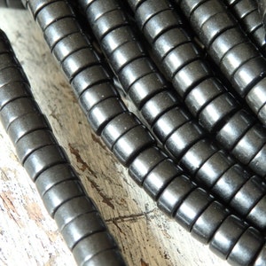 Smoky Black Howlite Heishi Beads: 6x3mm, 16&quot; strand