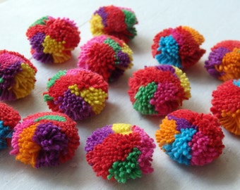 25 Hmong Hill Tribe pom poms, traditional handmade cotton yarn pom poms, approx. 2cm / 3/4", 25 pcs.