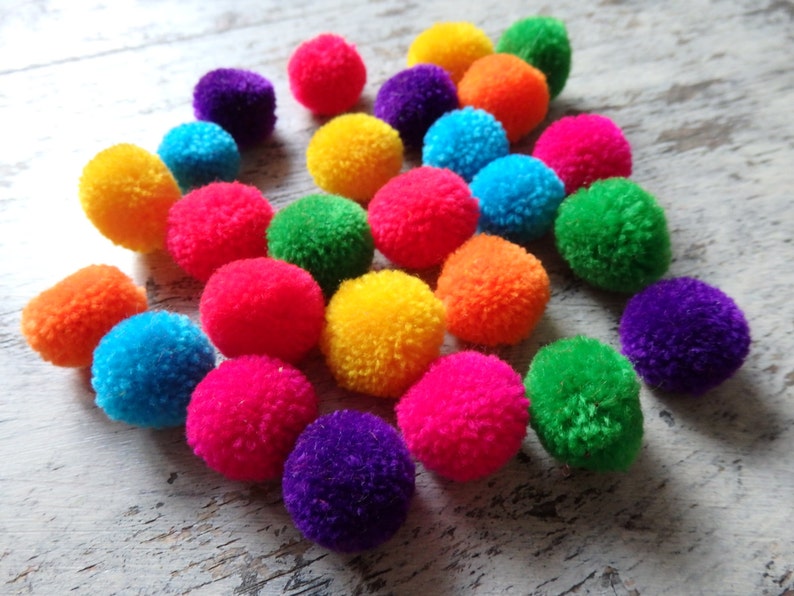 25 Hmong hill tribe pom poms, assorted colours, approx. 14-16mm, 1/2, ethnic yarn pom poms, SMALL size, colourful loose pompoms, 25 pcs. image 4