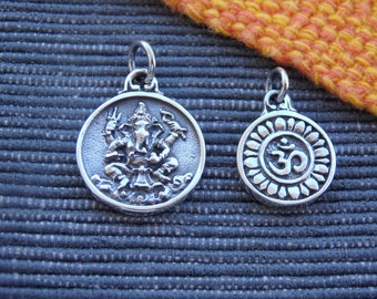 Sterling Silver Ganesh & Om Charm / Pendant:  925 silver Ganesha