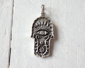 925 Sterling Silver Hamsa pendant:  Hand of Fatima protection amulet