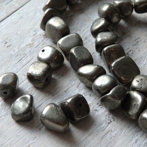 Golden pyrite nugget beads, 17 strand, 7-9mm golden pyrite beads, golden iron pyrite beads, fool's gold beads, pyrite rounded nuggets image 1