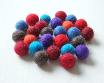 Handmade wool felt pom poms for garlands, wreaths, decor, POKHARA mix, handmade sheeps wool felt balls from Nepal, approx. 10-12mm, 25 pcs.