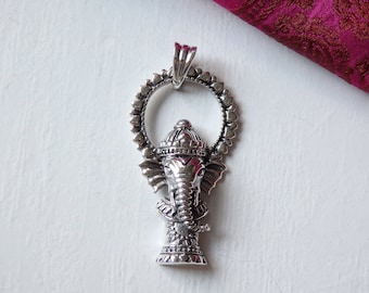 Sterling Silver Ganesh pendant, Large 925 silver Ganesha pendant, 48x19mm, sterling silver Ganesh, Hindu elephant pendant, Buddhist pendant