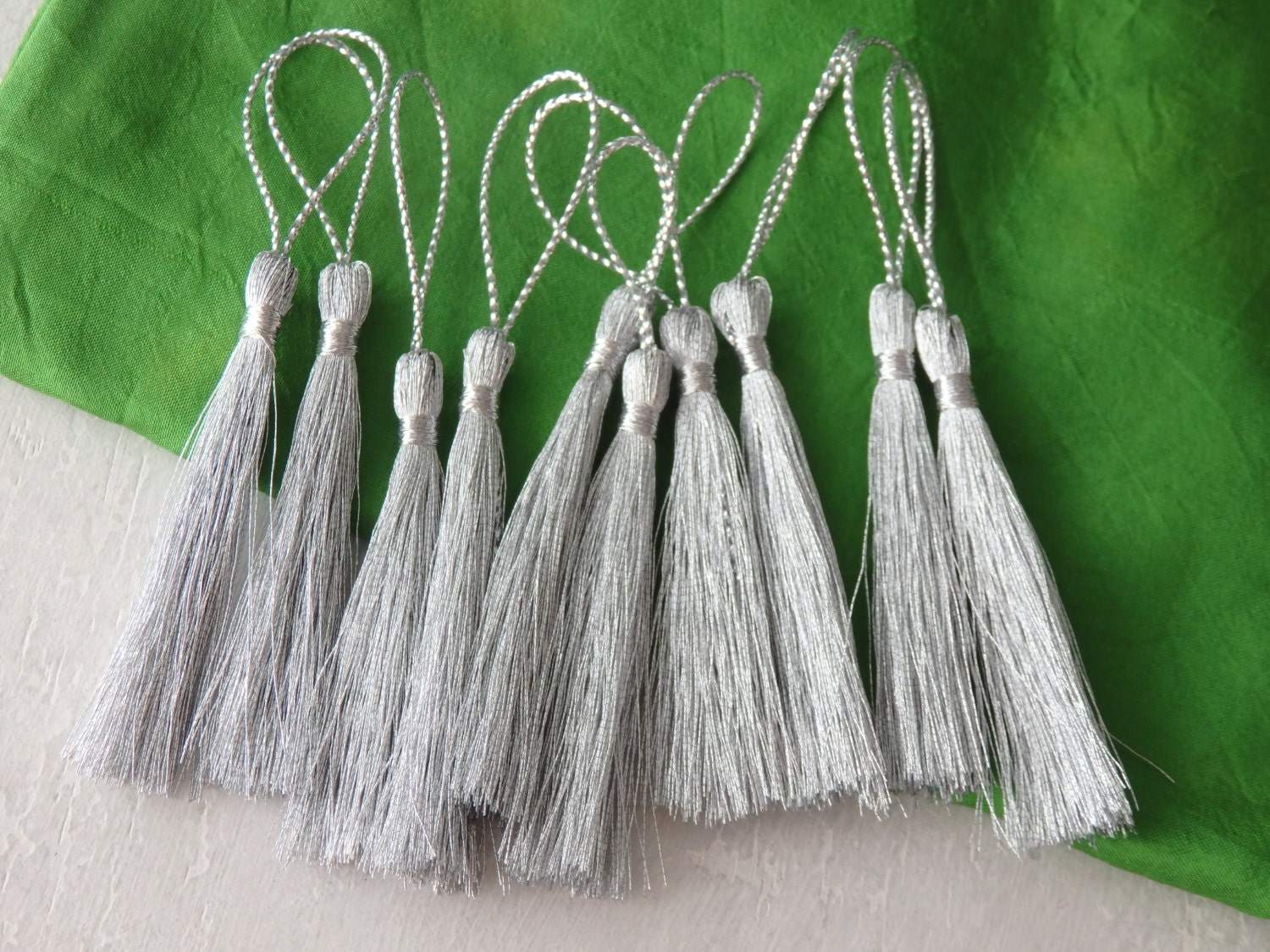 TEN small silver tassels 67cm / 89cm metallic silver Etsy