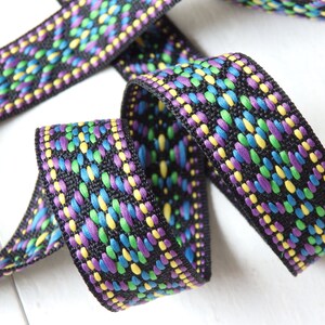 Woven Trim: Latin American Style, Green, Yellow, Blue and Lilac, 20mm wide, (2 yds)