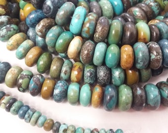 4-10mm Graduated natural turquoise beads, 16" strand, irregular rondelles, turquoise roundels, organic natural non-dyed turquoise beads
