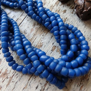 Handmade glass beads from Indonesia  MID BLUE, 24" strand, 4-6mm hand made ethnic glass beads from Java, Indonesian matte glass beads