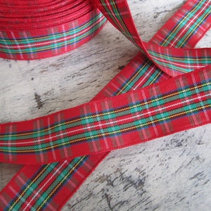 5 yds. Rotes Tartanband, karierte Borte, 25mm breit, rotes & grünes Tartanband, Urlaubsbesatz, traditionelle Winter borte, FÜNF METER