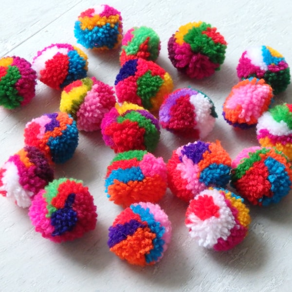 25 Hmong hill tribe pom poms, standard size, ethnic yarn pom poms for accessories, garlands, 25mm / 1", Boho craft supplies