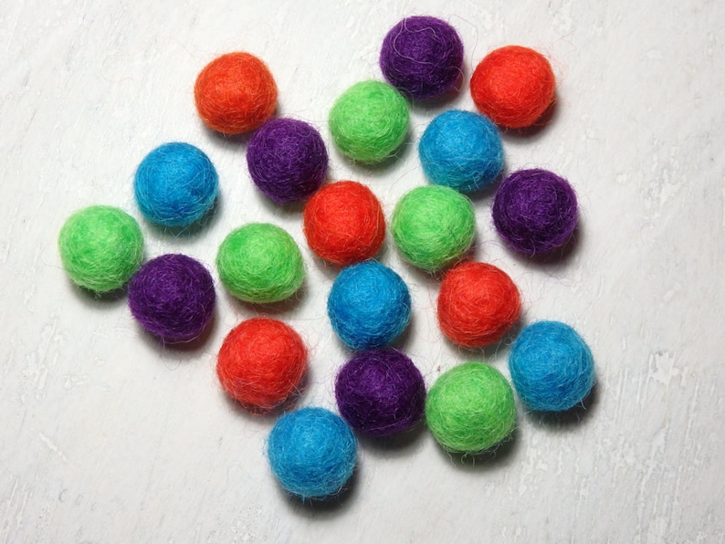 25 Handmade wool felt pom poms from Nepal BRIGHT mix pure Etsy