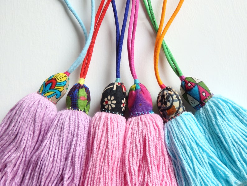 pastel shades Handmade Hmong tassel accessories yarn Hill Tribe tassel with long loop for bags ONE home decor ONE ethnic tassel