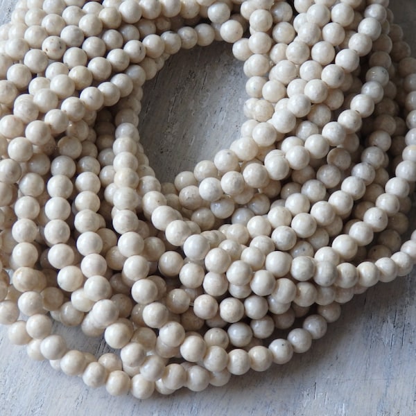 6mm River Stone beads, natural creamy ivory colored river stone beads, round gemstone beads, full strand, approximately 67 beads