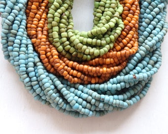 Handmade Javanese glass beads, 2-4mm, EXTRA LONG STRAND! (46&quot;/ 116cm), Green, Orange or Light Blue! Small glass love beads, seed beads