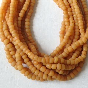 Handmade glass beads from Indonesia, SAFFRON YELLOW, 24" strand, hand made ethnic glass beads from Java, 4-6mm, Indonesian matte glass beads
